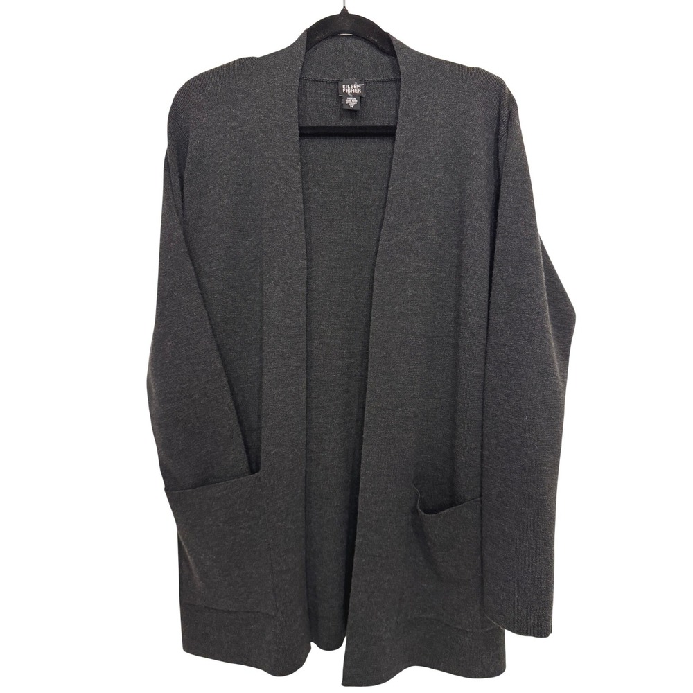 EILEEN FISHER Long Merino Wool Cardigan Size M Open Front‎ Winter minimal casual